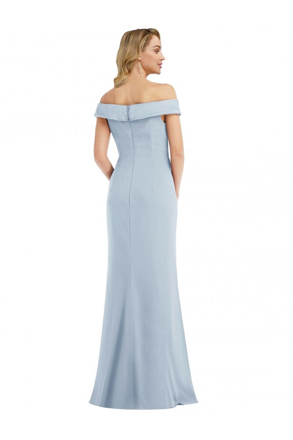 Bleu ciel clair Trompette Épaule Dénudée Crêpe Stretch Longue Robes demoiselle d'honneur / Robes de bal Pas Cher