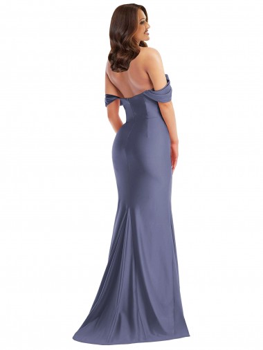 Bleu français Sirène Épaule Dénudée Satiné Soyeux Longue Formelles Robes demoiselle d'honneur / Robes de soirée / Robes de bal