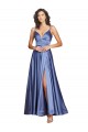 Bleu français Trapèze Bretelles spaghetti Satiné Soyeux Longue Formelles Robes demoiselle d'honneur / Robes de soirée / Robes de bal Pas Cher