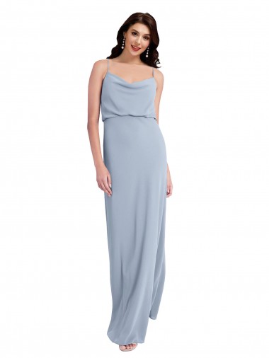 Bleu fumée Fourreau Bretelles spaghetti Crêpe Stretch Longue Formelles Robes demoiselle d'honneur / Robes de soirée / Robes de bal Pas Cher