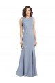 Bleu fumée Fourreau Col Bateau Col Haut Crêpe Stretch Longue Robes demoiselle d'honneur Pas Cher