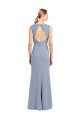 Bleu fumée Fourreau Col Bateau Col Haut Crêpe Stretch Longue Robes demoiselle d'honneur Pas Cher
