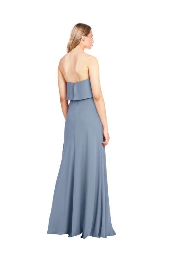 Bleu fumée Fourreau Col Haut Crêpe Stretch Longue Formelles Robes demoiselle d'honneur / Robes de soirée / Robes de bal Pas Cher