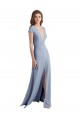 Bleu fumée Fourreau Col V Crêpe Stretch Longue Robes demoiselle d'honneur / Robes de bal Pas Cher