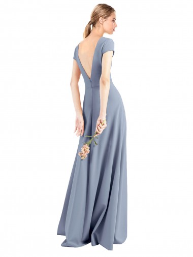Bleu fumée Fourreau Col V Crêpe Stretch Longue Robes demoiselle d'honneur / Robes de bal
