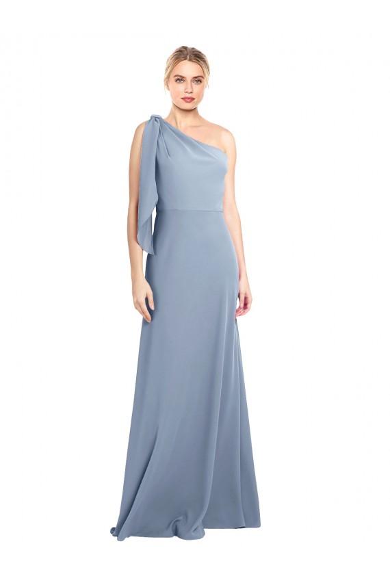 Bleu fumée Fourreau Crêpe Stretch Longue Formelles Robes demoiselle d'honneur / Robes de soirée / Robes de bal Pas Cher