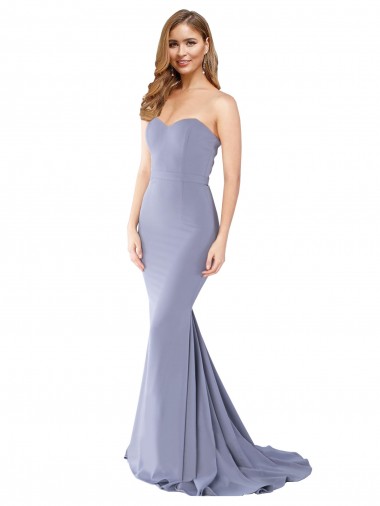 Bleu fumée Sirène Sans bretelle Crêpe Stretch Longue Formelles Robes demoiselle d'honneur / Robes de soirée / Robes de bal Pas Cher