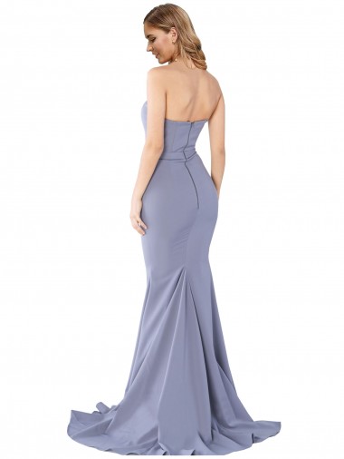 Bleu fumée Sirène Sans bretelle Crêpe Stretch Longue Formelles Robes demoiselle d'honneur / Robes de soirée / Robes de bal