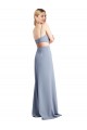 Bleu fumée Trapèze Bretelles spaghetti Scoop Crêpe Stretch Longue Robes demoiselle d'honneur / Robes de bal Pas Cher
