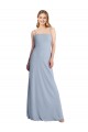 Bleu fumée Trapèze Col Carré Crêpe Stretch Longue Robes demoiselle d'honneur / Robes de bal Pas Cher