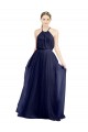 Bleu marine 21 Trapèze Licou Col Haut Tulle Longue Robes demoiselle d'honneur Pas Cher