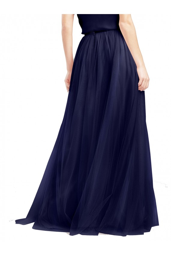 Bleu marine 21 Trapèze Licou Col Haut Tulle Longue Robes demoiselle d'honneur Pas Cher
