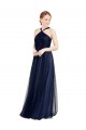 Bleu marine 21 Trapèze Licou Tulle Longue Robes demoiselle d'honneur Pas Cher
