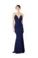 Bleu marine Sirène Bretelles spaghetti Col V Crêpe Stretch Longue Formelles Robes demoiselle d'honneur / Robes de soirée / Robes de bal Pas Cher