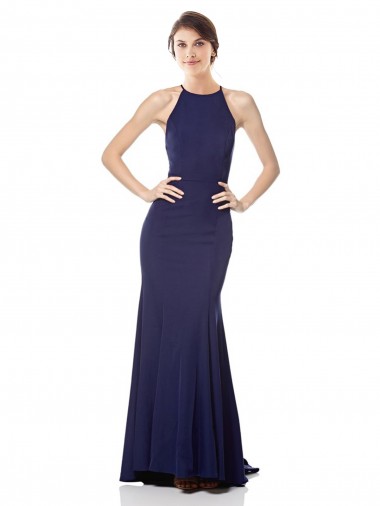 Bleu marine Sirène Licou Col Haut Crêpe Stretch Longue Formelles Robes demoiselle d'honneur / Robes de soirée / Robes de bal Pas Cher