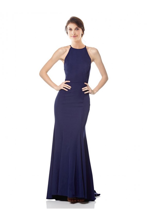 Bleu marine Sirène Licou Col Haut Crêpe Stretch Longue Formelles Robes demoiselle d'honneur / Robes de soirée / Robes de bal Pas Cher