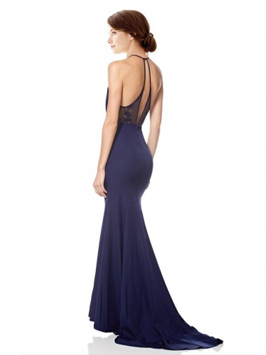 Bleu marine Sirène Licou Col Haut Crêpe Stretch Longue Formelles Robes demoiselle d'honneur / Robes de soirée / Robes de bal