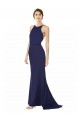 Bleu marine Sirène Licou Col Haut Crêpe Stretch Longue Formelles Robes demoiselle d'honneur / Robes de soirée / Robes de bal Pas Cher