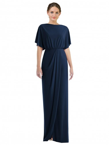 Bleu marine foncé Fourreau Bateau Spandex Longue Robes demoiselle d'honneur / Robes de bal Pas Cher
