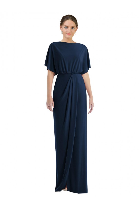 Bleu marine foncé Fourreau Bateau Spandex Longue Robes demoiselle d'honneur / Robes de bal Pas Cher