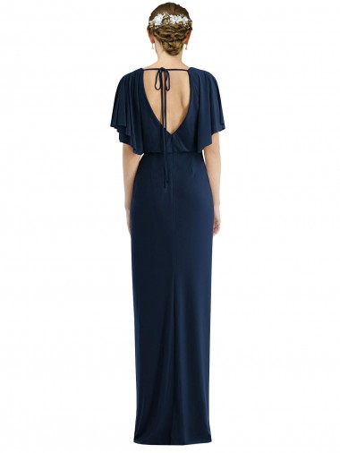 Bleu marine foncé Fourreau Bateau Spandex Longue Robes demoiselle d'honneur / Robes de bal