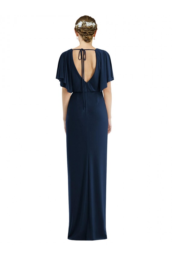 Bleu marine foncé Fourreau Bateau Spandex Longue Robes demoiselle d'honneur / Robes de bal Pas Cher