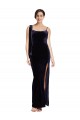 Bleu marine foncé Fourreau Bretelles spaghetti Col Carré Velours Stretch Longue Formelles Robes demoiselle d'honneur / Robes de soirée / Robes de bal Pas Cher