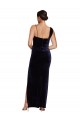 Bleu marine foncé Fourreau Bretelles spaghetti Col Carré Velours Stretch Longue Formelles Robes demoiselle d'honneur / Robes de soirée / Robes de bal Pas Cher