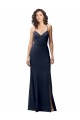 Bleu marine foncé Fourreau Bretelles spaghetti Crêpe Stretch Longue Formelles Robes demoiselle d'honneur / Robes de soirée / Robes de bal Pas Cher