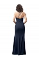 Bleu marine foncé Fourreau Bretelles spaghetti Crêpe Stretch Longue Formelles Robes demoiselle d'honneur / Robes de soirée / Robes de bal Pas Cher