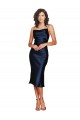 Bleu marine foncé Fourreau Bretelles spaghetti midi Satiné Soyeux Courte Robes demoiselle d'honneur / Robes de soirée / Robes de cocktail Pas Cher