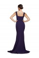 Bleu marine foncé Fourreau Col Carré Balayage train Crêpe Stretch Longue Robes demoiselle d'honneur / Robes de bal Pas Cher