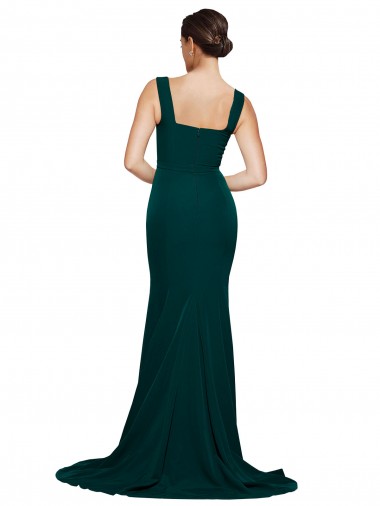 Fourreau Col Carré Balayage train Crêpe Stretch Longue Robes demoiselle d'honneur / Robes de bal