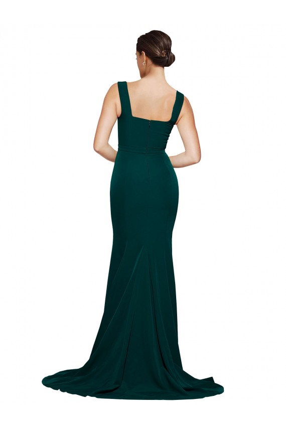 Fourreau Col Carré Balayage train Crêpe Stretch Longue Robes demoiselle d'honneur / Robes de bal Pas Cher