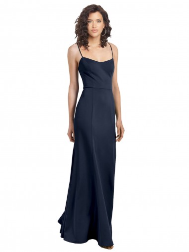 Bleu marine foncé Fourreau Col Haut Bretelles spaghetti Crêpe Stretch Longue Formelles Robes demoiselle d'honneur / Robes de soirée / Robes de bal Pas Cher
