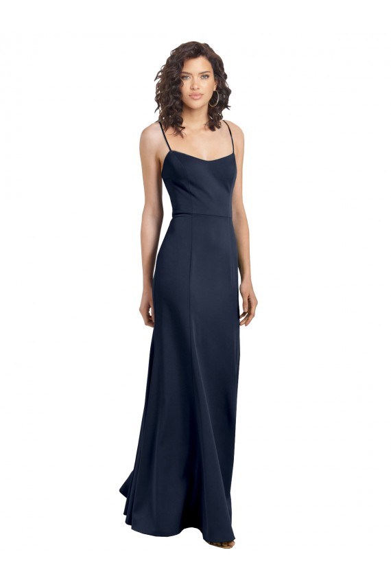 Bleu marine foncé Fourreau Col Haut Bretelles spaghetti Crêpe Stretch Longue Formelles Robes demoiselle d'honneur / Robes de soirée / Robes de bal Pas Cher