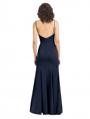 Bleu marine foncé Fourreau Col Haut Bretelles spaghetti Crêpe Stretch Longue Formelles Robes demoiselle d'honneur / Robes de soirée / Robes de bal