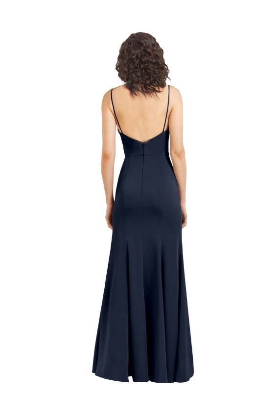 Bleu marine foncé Fourreau Col Haut Bretelles spaghetti Crêpe Stretch Longue Formelles Robes demoiselle d'honneur / Robes de soirée / Robes de bal Pas Cher