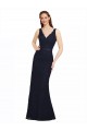 Bleu marine foncé Fourreau Col V Dentelle Longue Robes demoiselle d'honneur Pas Cher