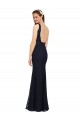 Bleu marine foncé Fourreau Col V Dentelle Longue Robes demoiselle d'honneur Pas Cher