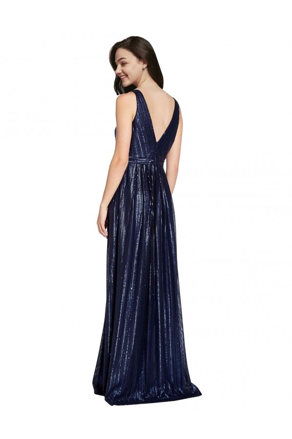 Bleu marine foncé Fourreau Col V Paillette Longue Formelles Robes demoiselle d'honneur / Robes de soirée / Robes de bal Pas Cher