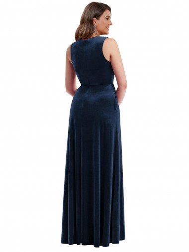 Bleu marine foncé Fourreau Col V Velours Stretch Longue Formelles Robes demoiselle d'honneur / Robes de soirée / Robes de bal