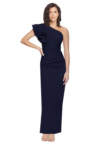 Bleu marine foncé Fourreau Crêpe Stretch Longue Formelles Robes demoiselle d'honneur / Robes de soirée / Robes de bal Pas Cher