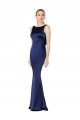 Bleu marine foncé Fourreau Licou Col Haut Satiné Stretch Longue Formelles Robes demoiselle d'honneur / Robes de soirée / Robes de bal Pas Cher