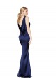Bleu marine foncé Fourreau Licou Col Haut Satiné Stretch Longue Formelles Robes demoiselle d'honneur / Robes de soirée / Robes de bal Pas Cher