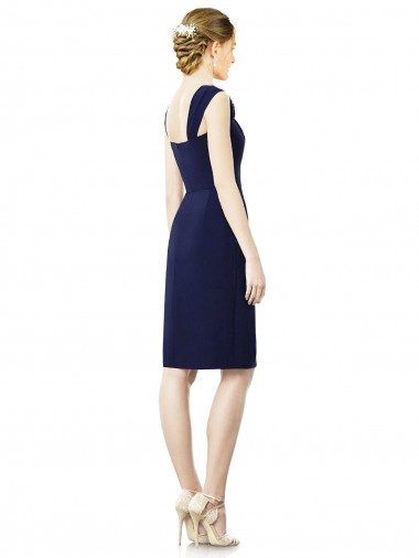 Bleu marine foncé Fourreau Mousseline Courte Robes demoiselle d'honneur
