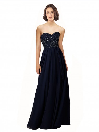 Bleu marine foncé Fourreau Mousseline Longue Robes demoiselle d'honneur Pas Cher