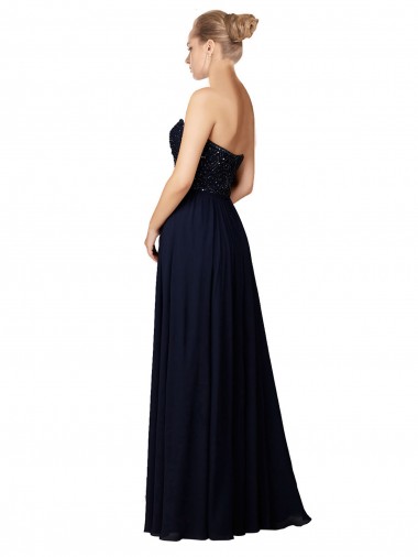 Bleu marine foncé Fourreau Mousseline Longue Robes demoiselle d'honneur