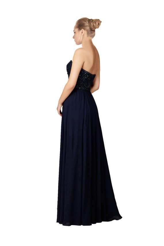 Bleu marine foncé Fourreau Mousseline Longue Robes demoiselle d'honneur Pas Cher