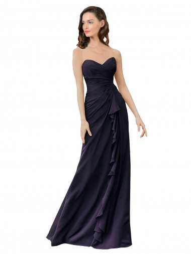Bleu marine foncé Fourreau Mousseline Longue Robes demoiselle d'honneur Pas Cher